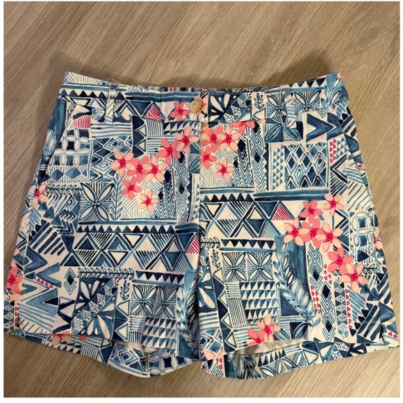 Tommy Bahama Pants - Tommy Bahama Womens Size 4 Blue Pink Geometric Floral Tribal Print Cotton Shorts